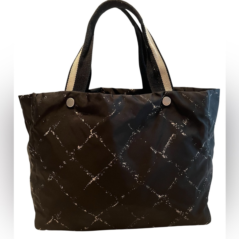 Chanel Vintage Travel Line Nylon Diamond Print Tote Authentic